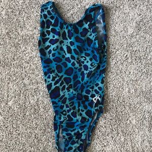 GK Elite Blue Leopard Print Leotard